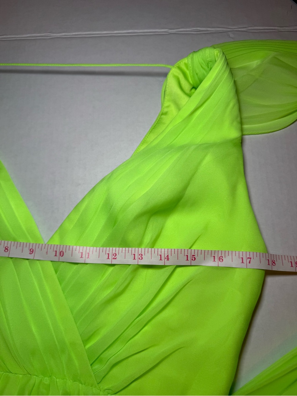 ML Monique Lhuillier Electric Neon Green Pleated Gown Maxi Dress New With Tags 8 - Picture 11 of 15